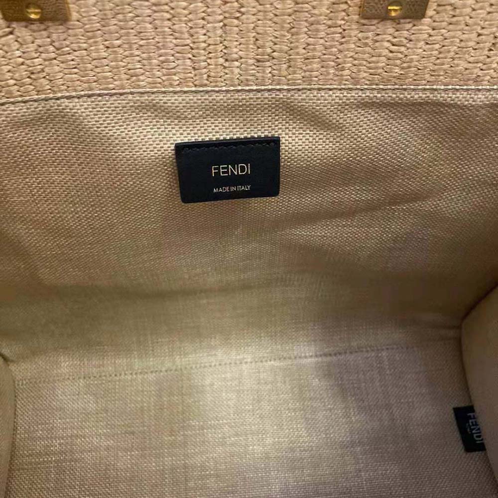 Fendi Women Sunshine Medium Embroidered Straw Shopper