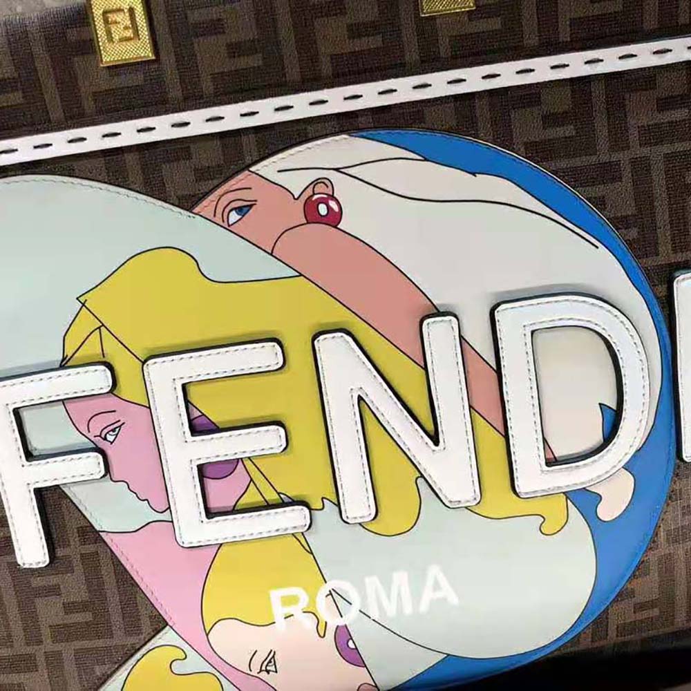 Fendi Women Sunshine Medium FF Glazed Fabric Shopper with Inlay