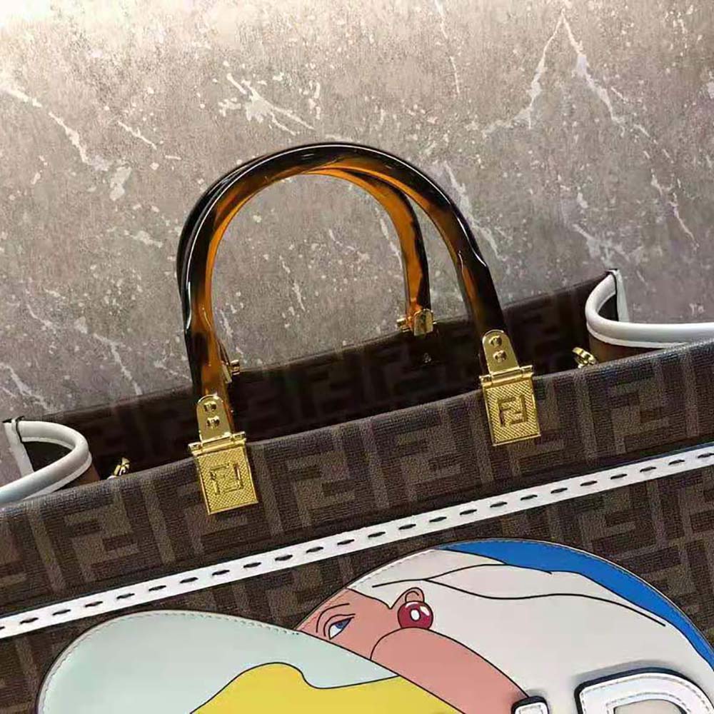 Fendi Women Sunshine Medium FF Glazed Fabric Shopper with Inlay