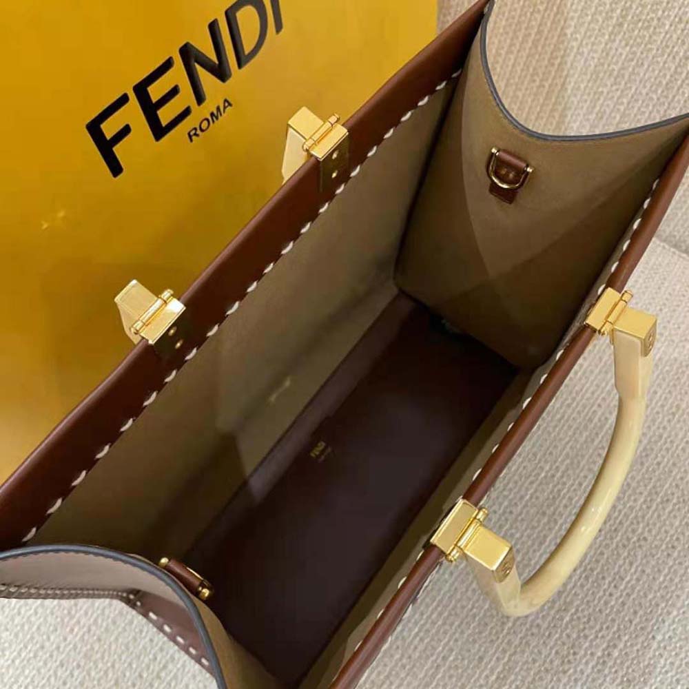 Fendi Women Sunshine Medium Leather Shopper-Maroon