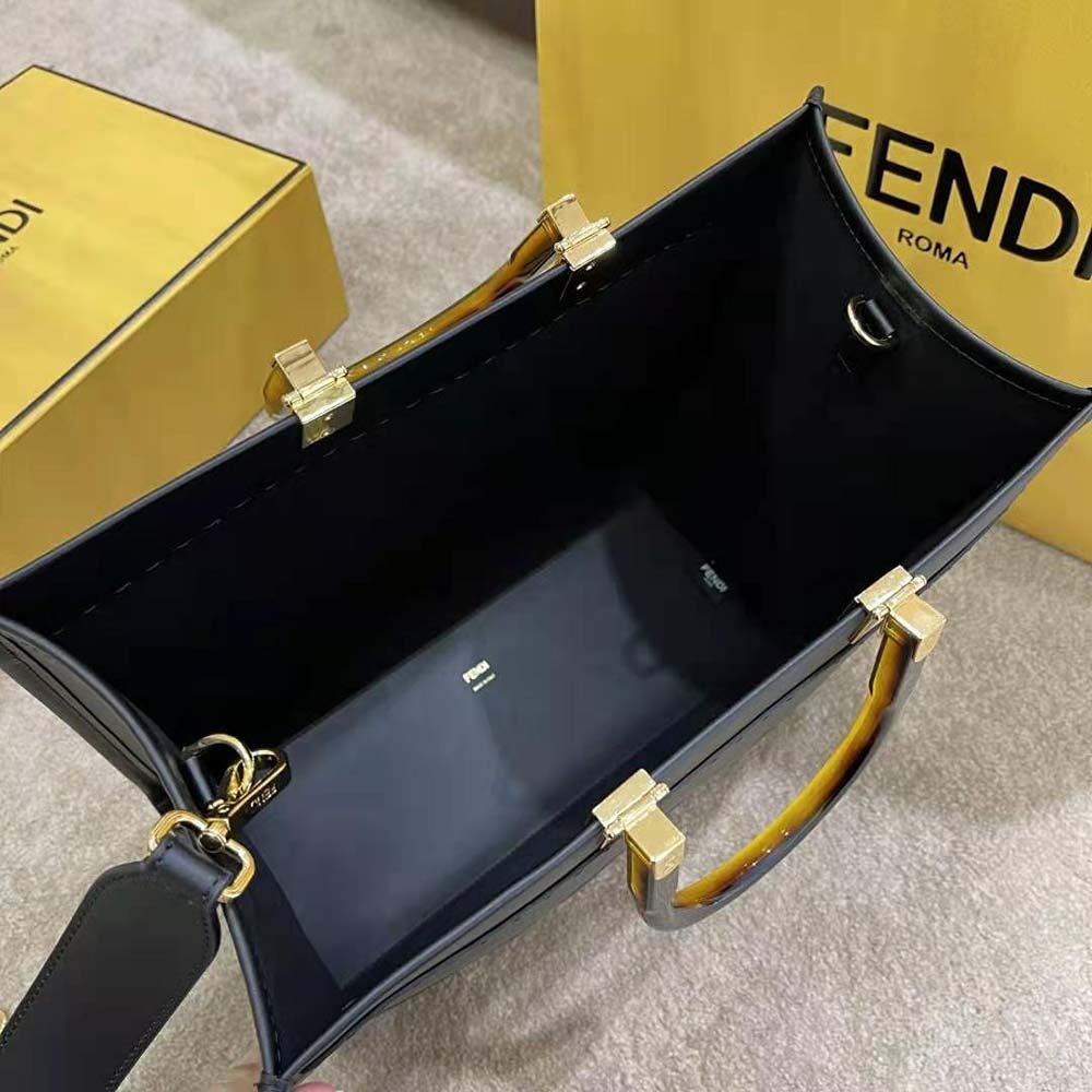 Fendi Women Sunshine Medium Leather Shopper-Black