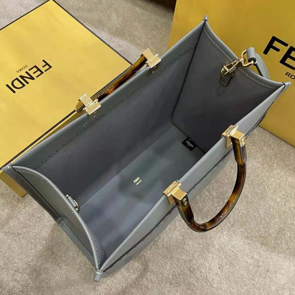 Fendi Women Sunshine Medium Leather Shopper-Grey