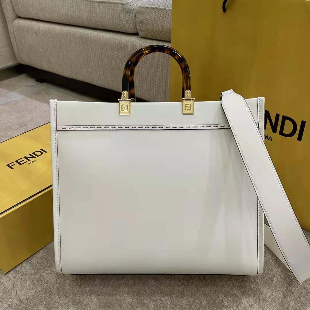 Fendi Women Sunshine Medium Leather Shopper-White