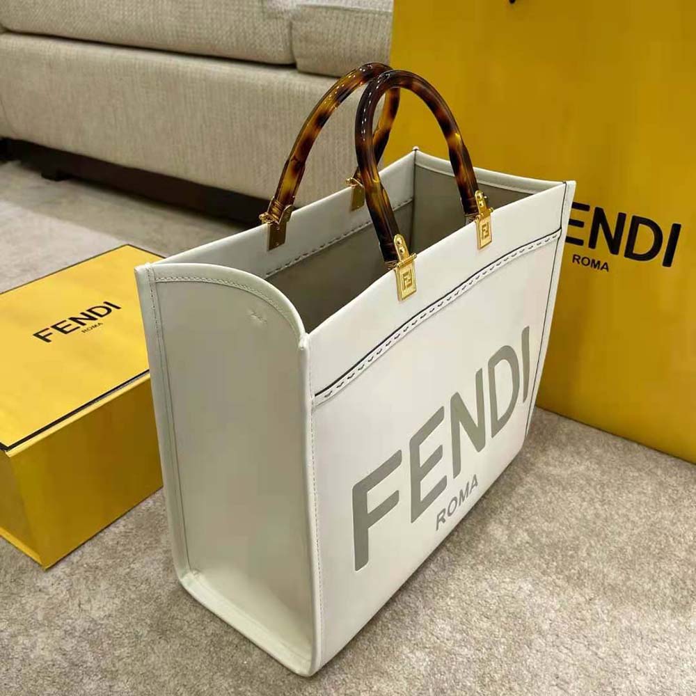 Fendi Women Sunshine Medium Leather Shopper-White
