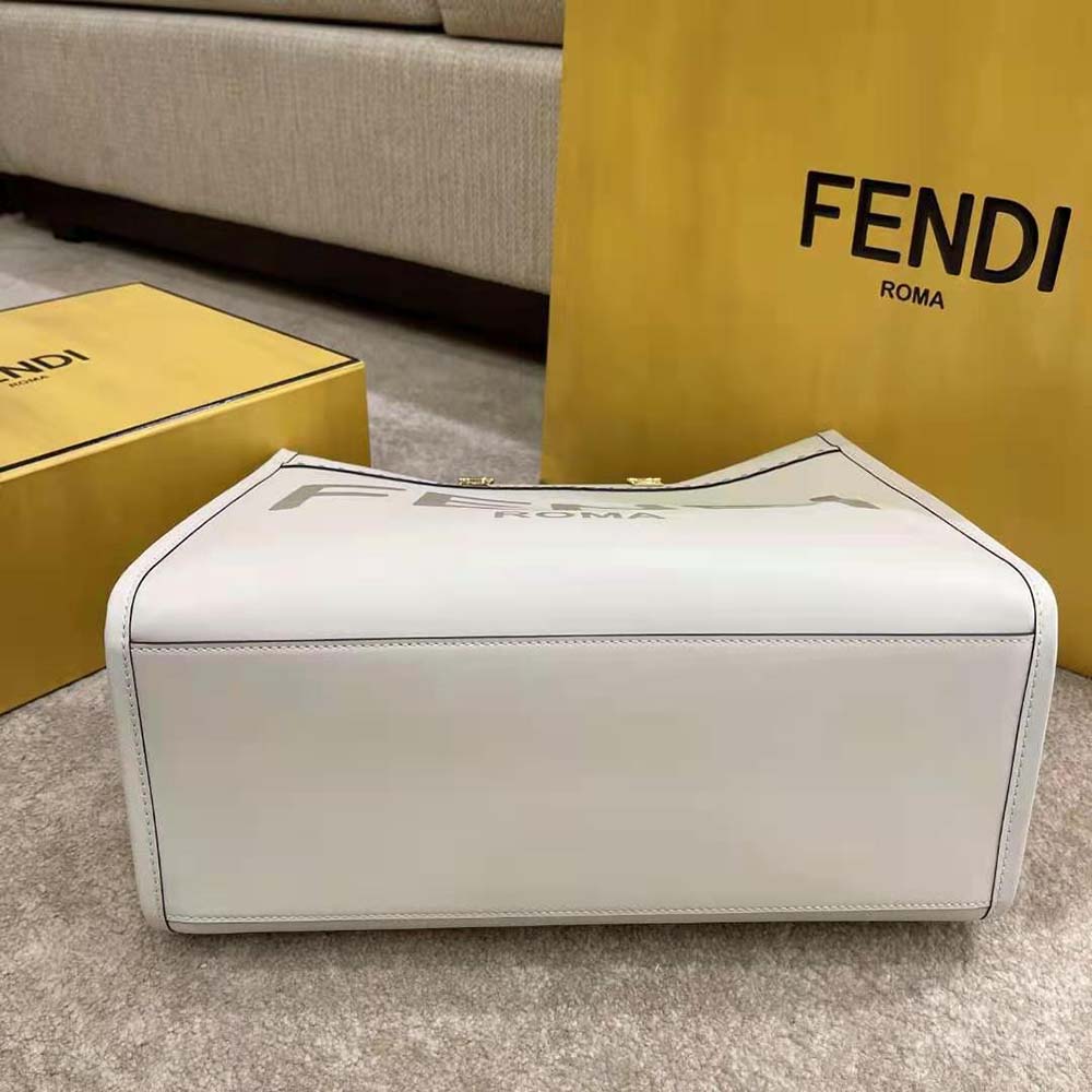 Fendi Women Sunshine Medium Leather Shopper-White