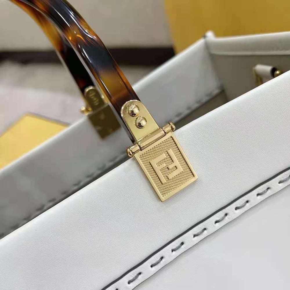 Fendi Women Sunshine Medium Leather Shopper-White