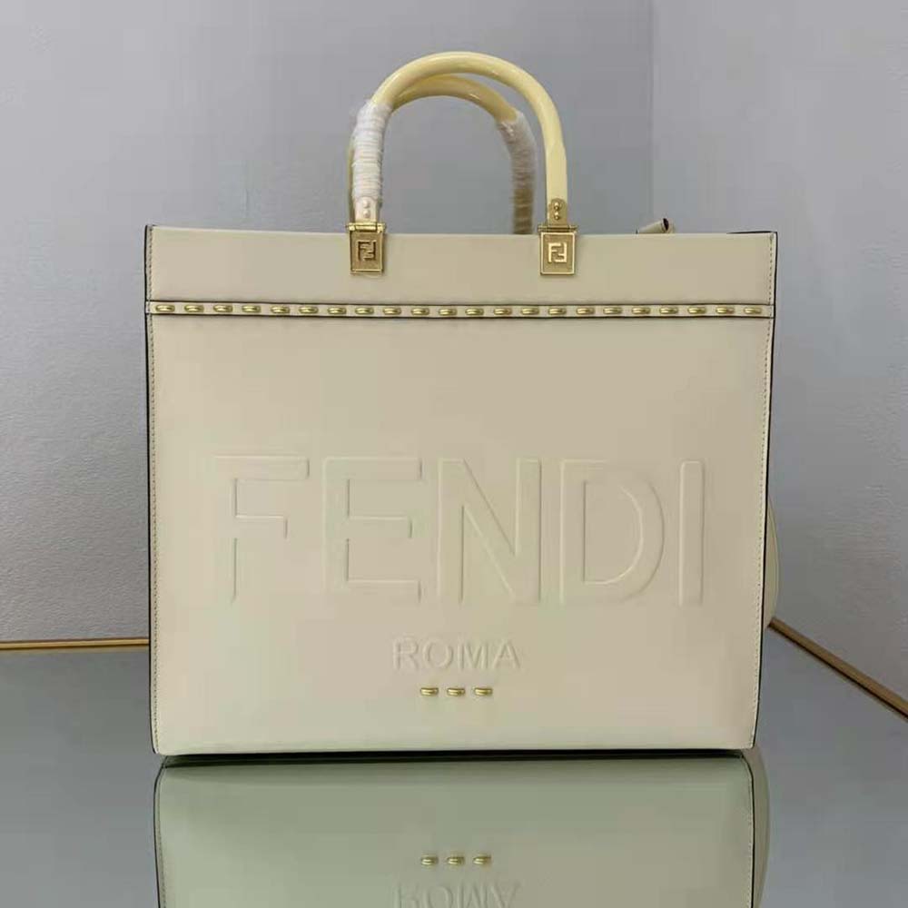 Fendi Women Sunshine Medium White Leather Shopper