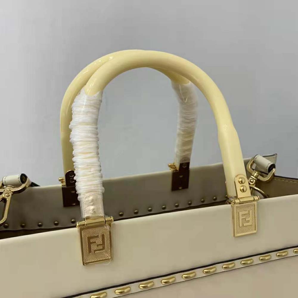 Fendi Women Sunshine Medium White Leather Shopper