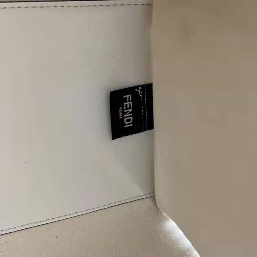 Fendi Women Sunshine Medium White Leather Shopper with Decorative Stitching
