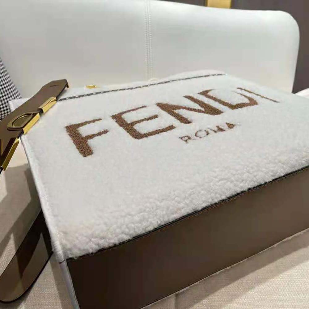 Fendi Women Sunshine Medium White Sheepskin Shopper