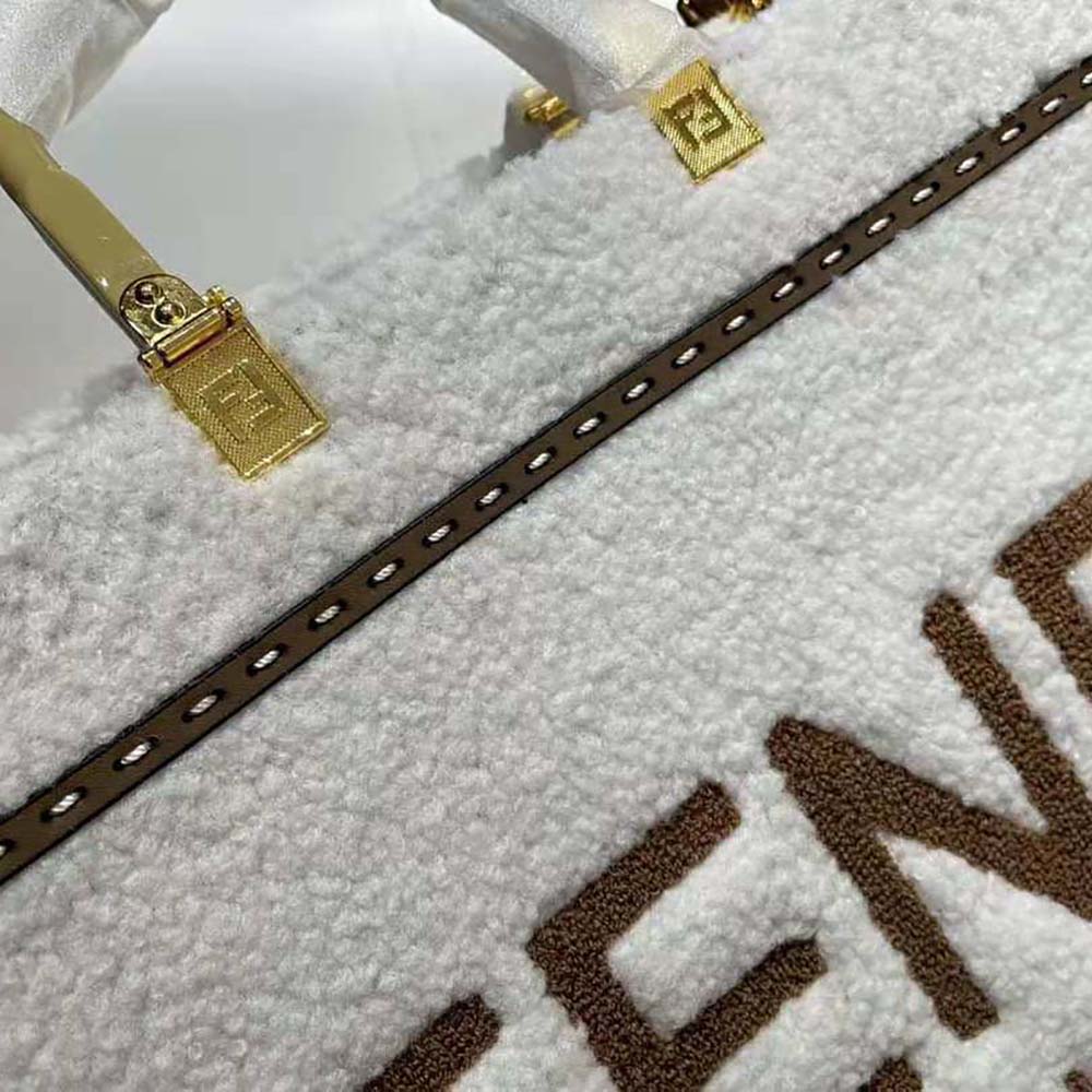 Fendi Women Sunshine Medium White Sheepskin Shopper