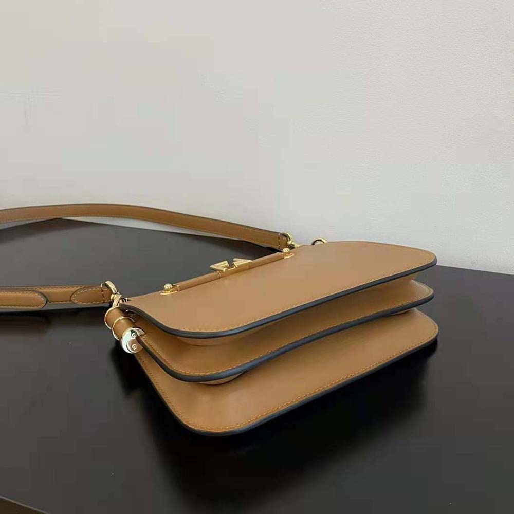 Fendi Women Touch Leather Bag with A Metal FF Clasp-Brown