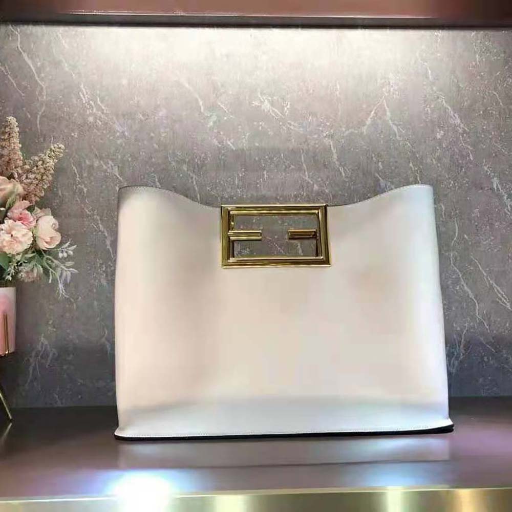Fendi Women Way Medium Made of Camellia-Colored Leather Bag-White