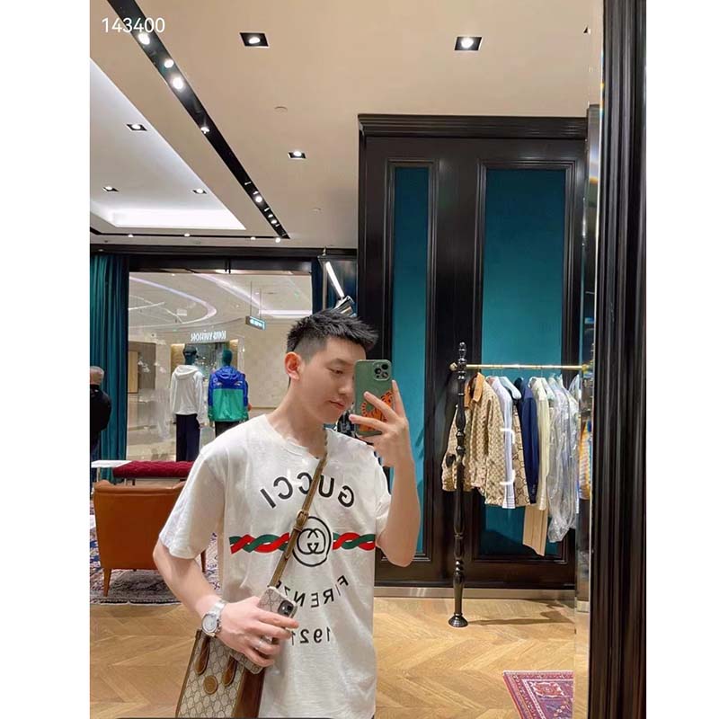 Gucci GG Men Cotton Jersey ‘Gucci Firenze 1921’ White T-Shirt Crewneck Oversize Fit