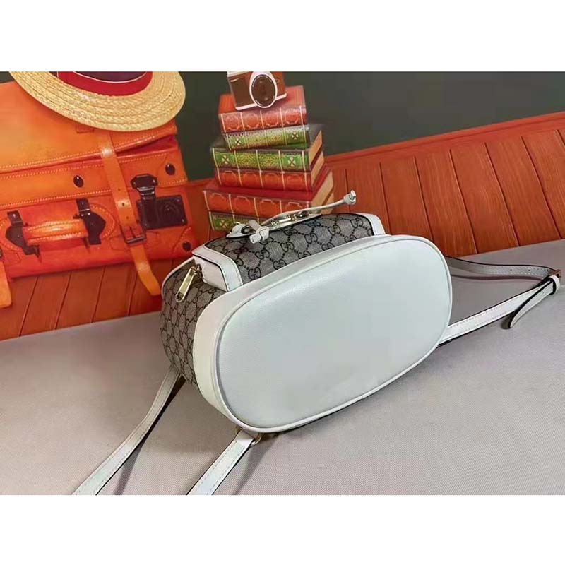 Gucci GG Unisex Gucci 1955 Horsebit Backpack White/Ebony Supreme Canvas
