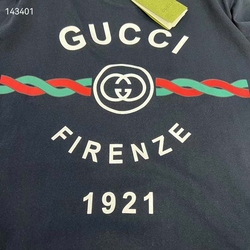 Gucci GG Women Cotton Jersey ‘Gucci Firenze 1921’ T-Shirt Crewneck Oversize Fit