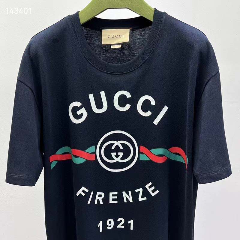 Gucci GG Women Cotton Jersey ‘Gucci Firenze 1921’ T-Shirt Crewneck Oversize Fit