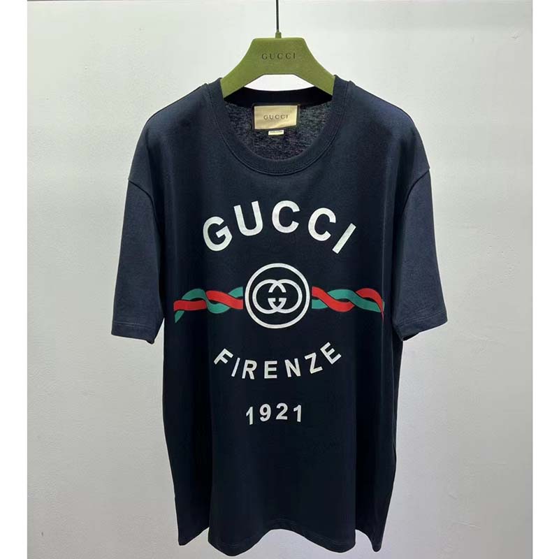 Gucci GG Women Cotton Jersey ‘Gucci Firenze 1921’ T-Shirt Crewneck Oversize Fit