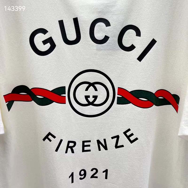Gucci GG Men Cotton Jersey ‘Gucci Firenze 1921’ White T-Shirt Crewneck Oversize Fit