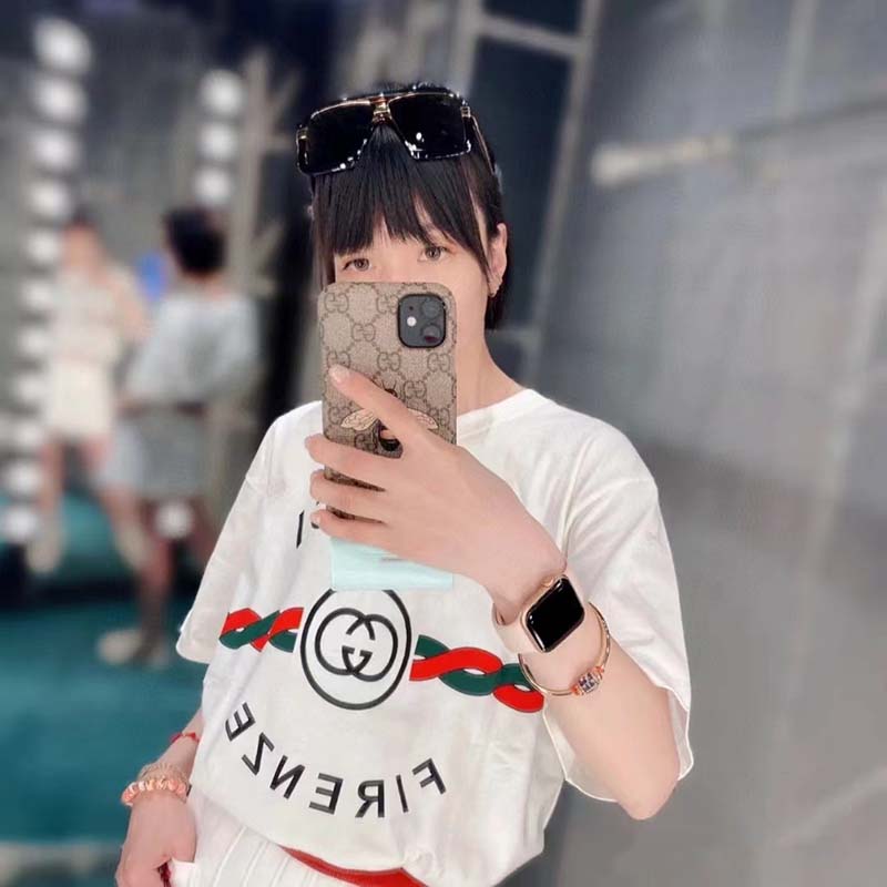 Gucci GG Women Cotton Jersey ‘Gucci Firenze 1921’ White T-Shirt Crewneck Oversize Fit