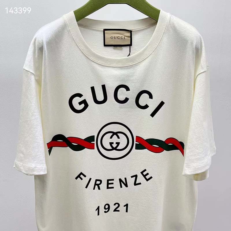 Gucci GG Men Cotton Jersey ‘Gucci Firenze 1921’ White T-Shirt Crewneck Oversize Fit
