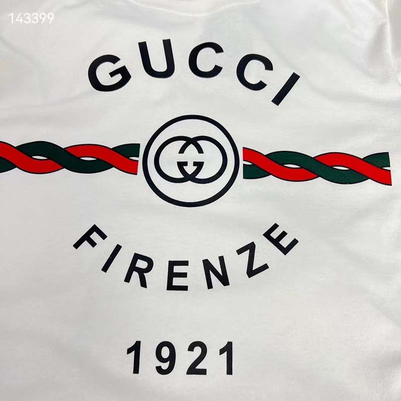 Gucci GG Men Cotton Jersey ‘Gucci Firenze 1921’ White T-Shirt Crewneck Oversize Fit