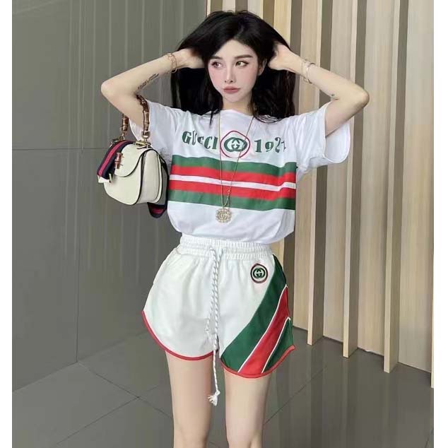 Gucci GG Women Cotton T-Shirt White Cotton Jersey Crewneck Oversize Fit