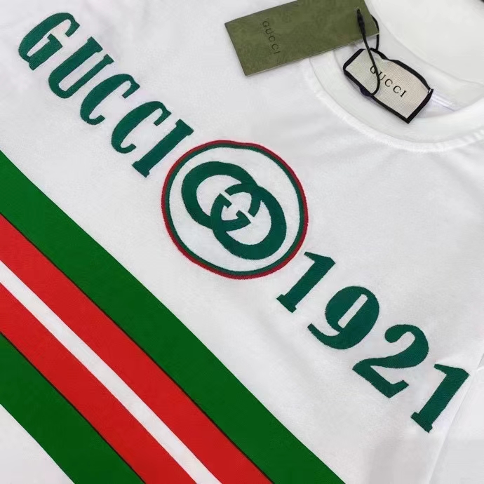 Gucci GG Men Cotton T-Shirt White Cotton Jersey Crewneck Oversize Fit