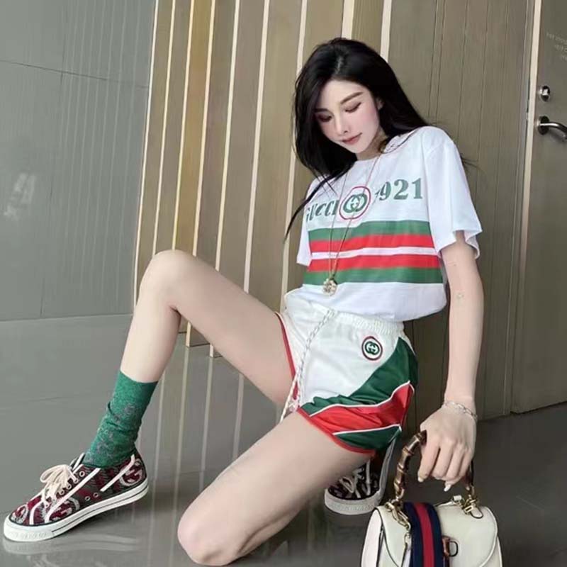 Gucci GG Women Cotton T-Shirt White Cotton Jersey Crewneck Oversize Fit