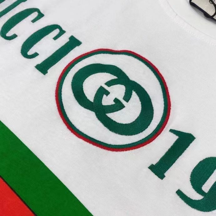 Gucci GG Men Cotton T-Shirt White Cotton Jersey Crewneck Oversize Fit