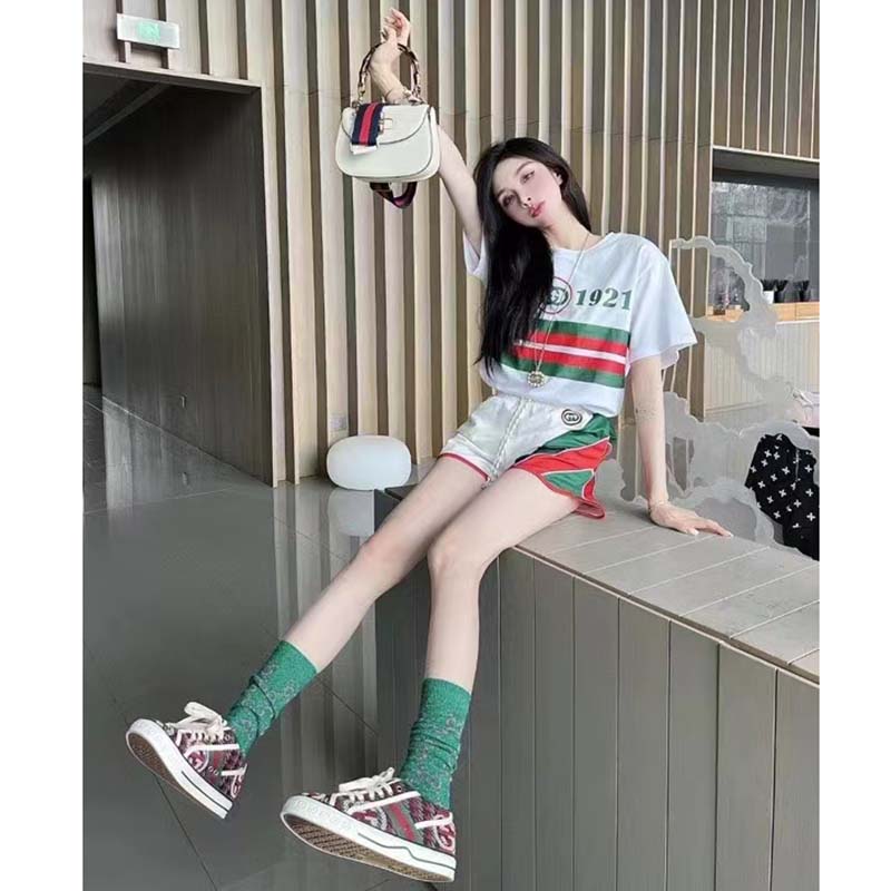 Gucci GG Women Cotton T-Shirt White Cotton Jersey Crewneck Oversize Fit