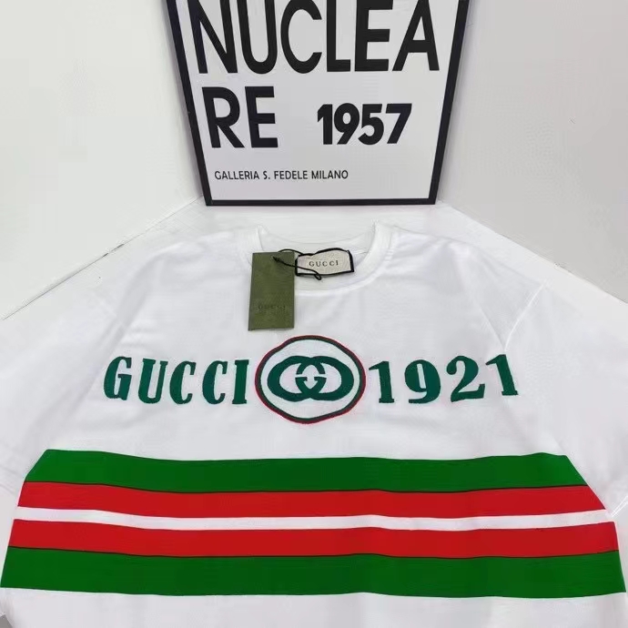 Gucci GG Men Cotton T-Shirt White Cotton Jersey Crewneck Oversize Fit