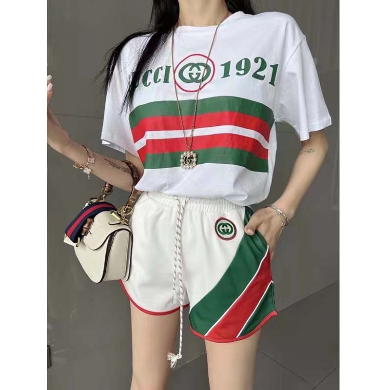 Gucci GG Women Cotton T-Shirt White Cotton Jersey Crewneck Oversize Fit