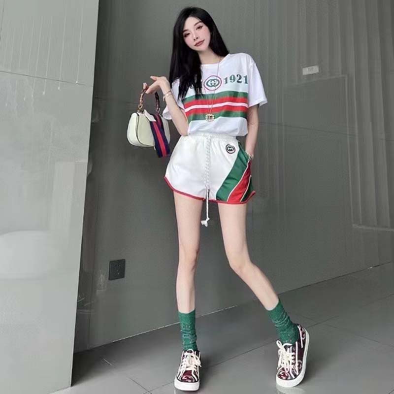 Gucci GG Women Cotton T-Shirt White Cotton Jersey Crewneck Oversize Fit