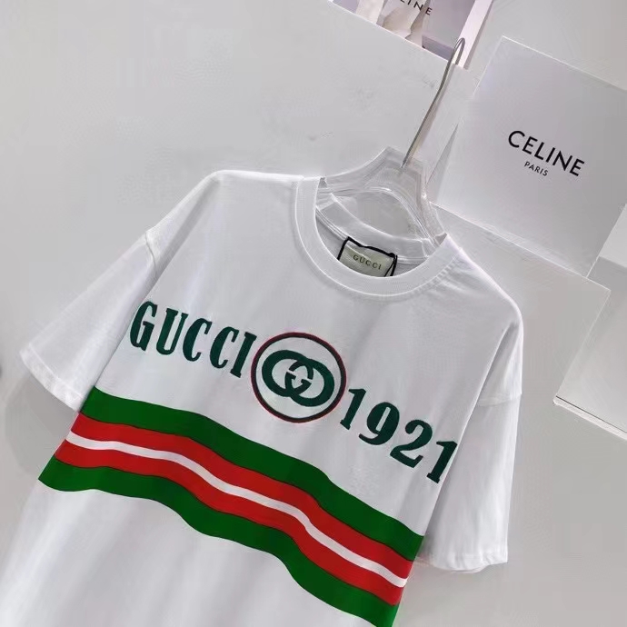 Gucci GG Men Cotton T-Shirt White Cotton Jersey Crewneck Oversize Fit