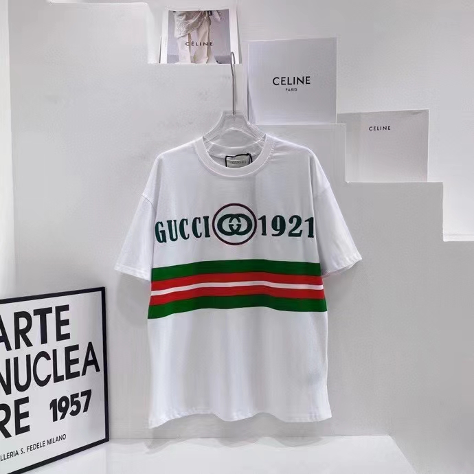 Gucci GG Men Cotton T-Shirt White Cotton Jersey Crewneck Oversize Fit