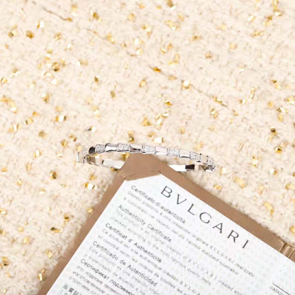 Bvlgari Women Serpenti Viper 18 KT White Gold Bracelet Set with Demi Pave Diamonds