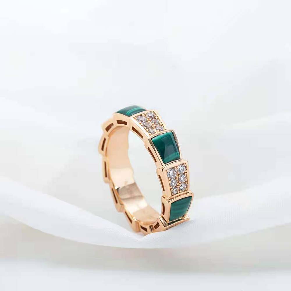 Bvlgari Women Serpenti Viper Band Ring in 18 KT Rose Gold-Green