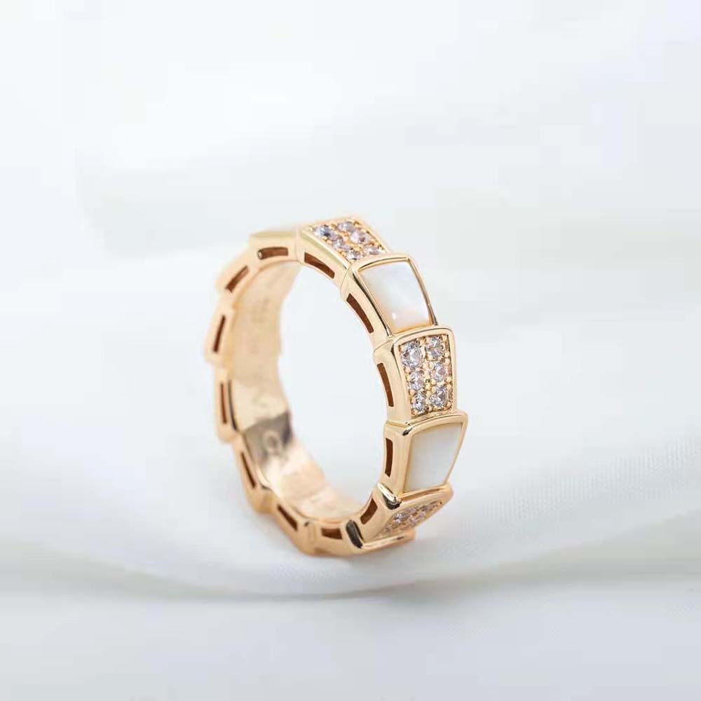 Bvlgari Women Serpenti Viper Band Ring in 18 KT Rose Gold-White