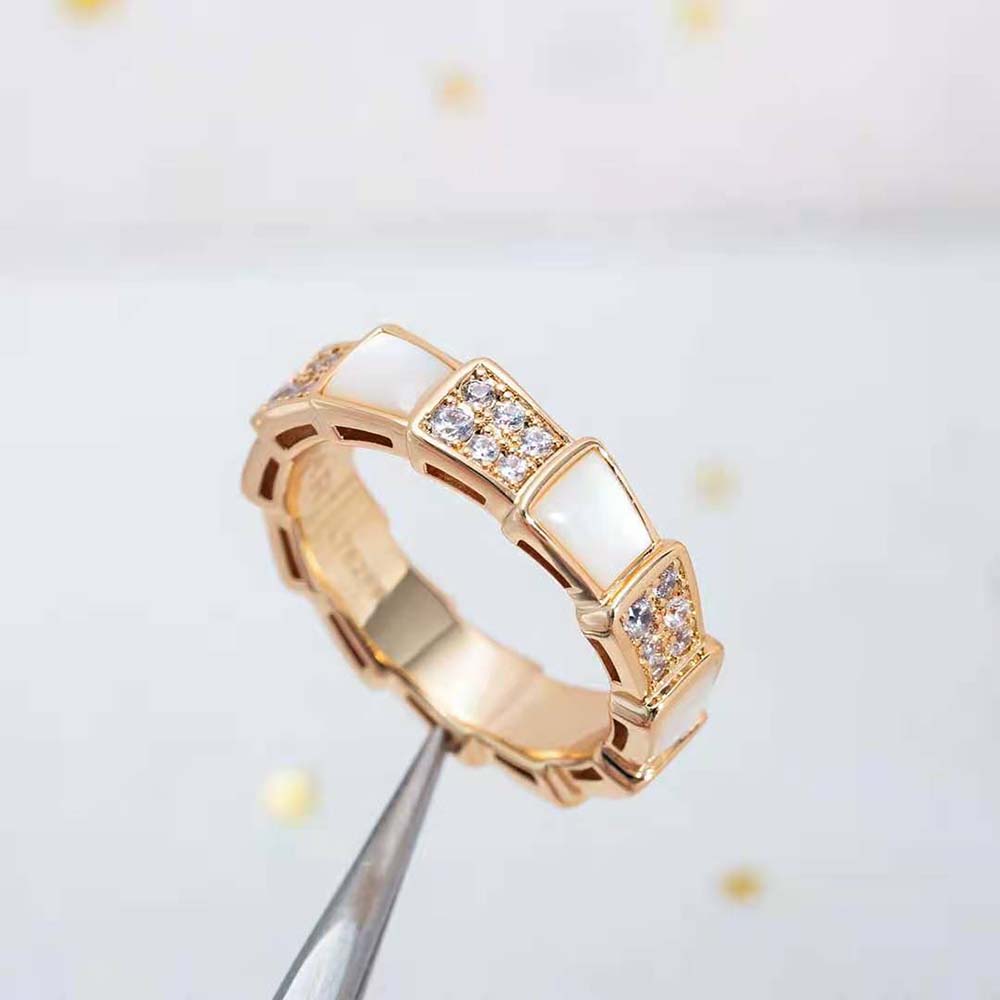 Bvlgari Women Serpenti Viper Band Ring in 18 KT Rose Gold-White