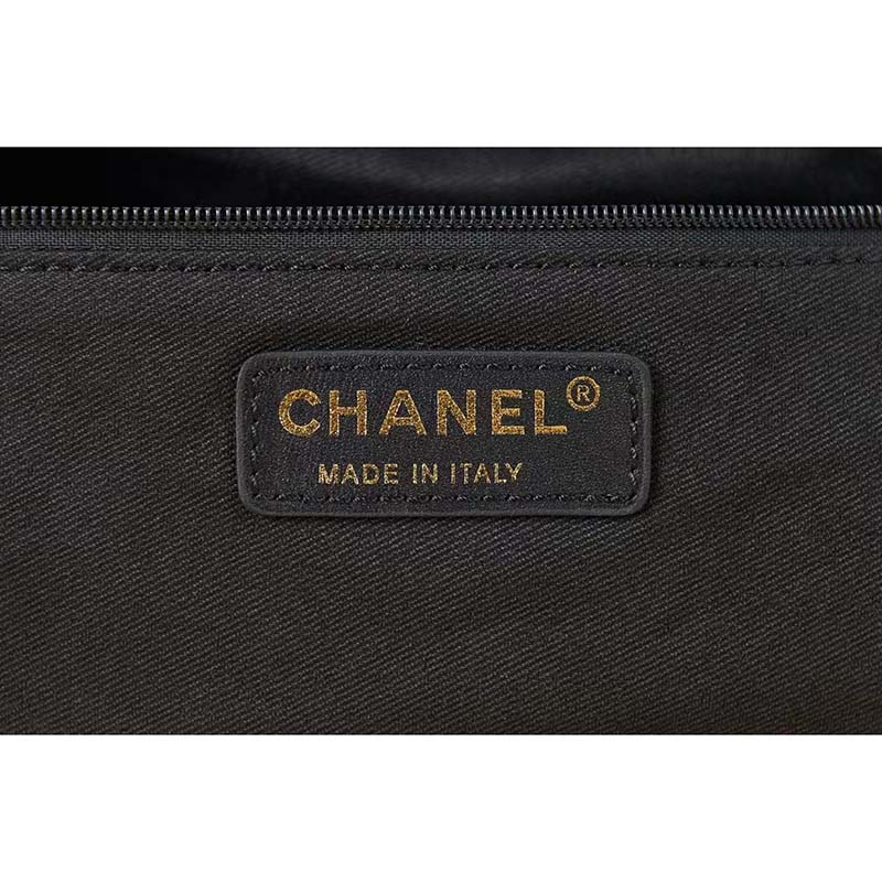 Chanel CC Women Large Flap Bag Printed Denim Gold-Tone Metal Black Multicolor