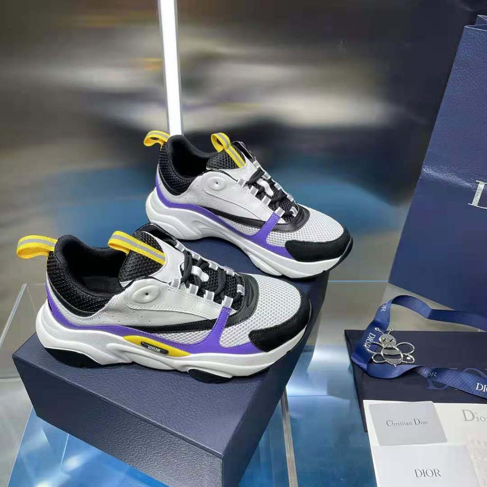 Dior Men B22 Sneaker Violet and White Calfskin with White and Black Technical Mesh