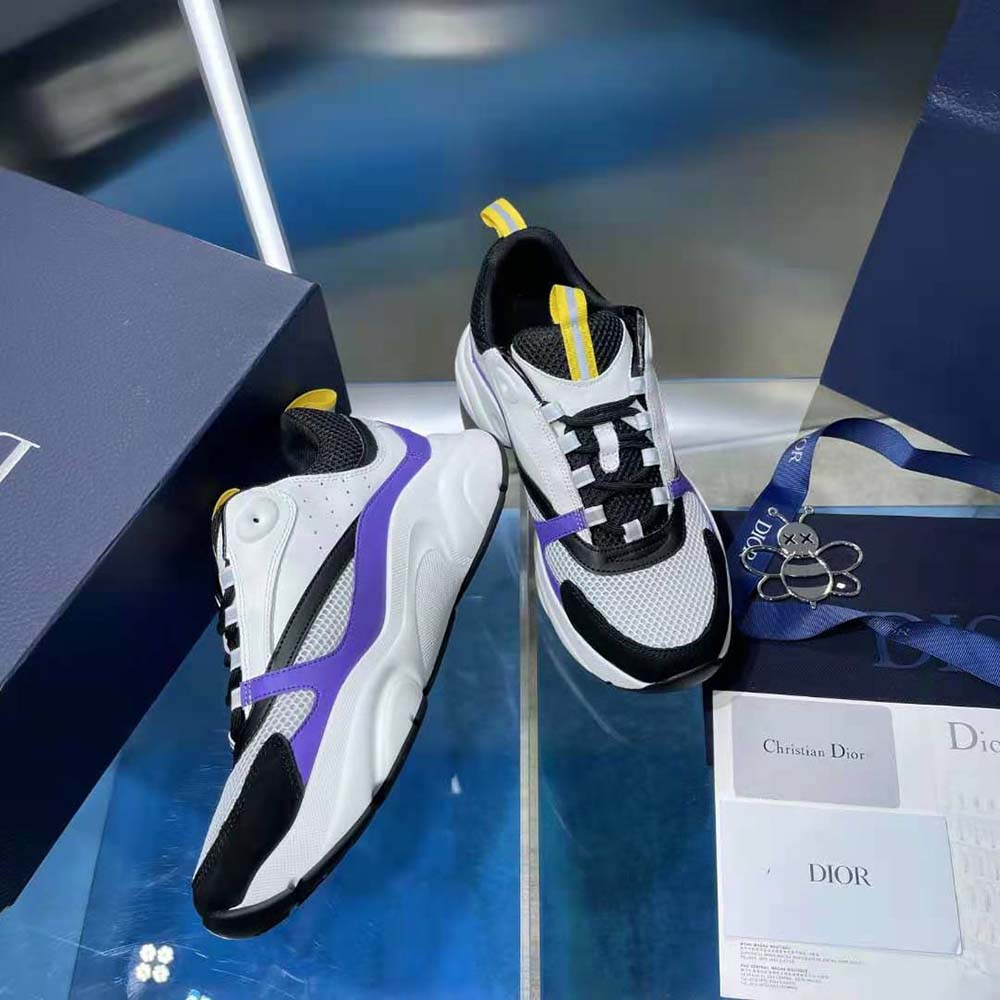 Dior Men B22 Sneaker Violet and White Calfskin with White and Black Technical Mesh