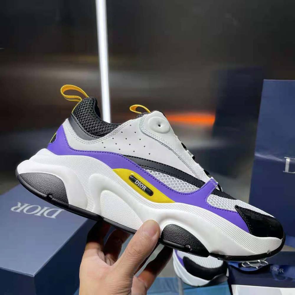 Dior Men B22 Sneaker Violet and White Calfskin with White and Black Technical Mesh
