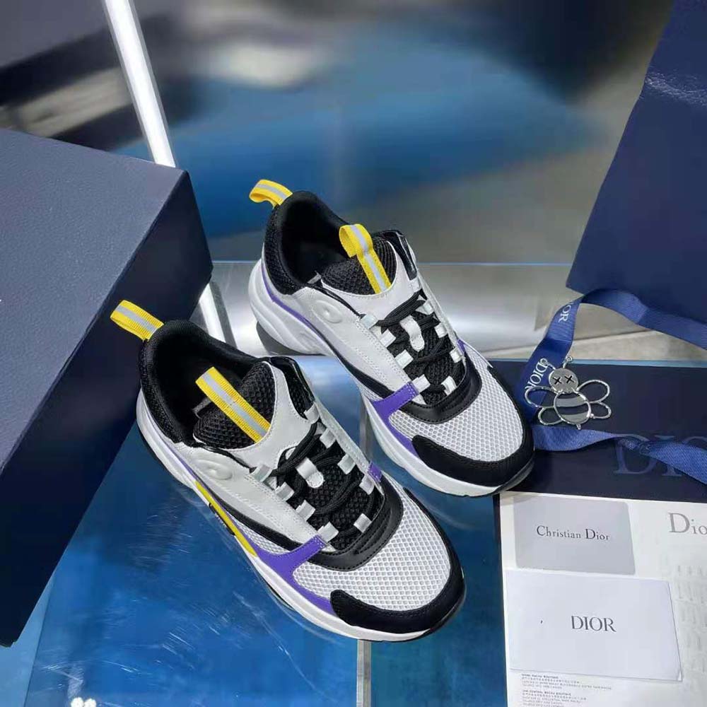 Dior Men B22 Sneaker Violet and White Calfskin with White and Black Technical Mesh