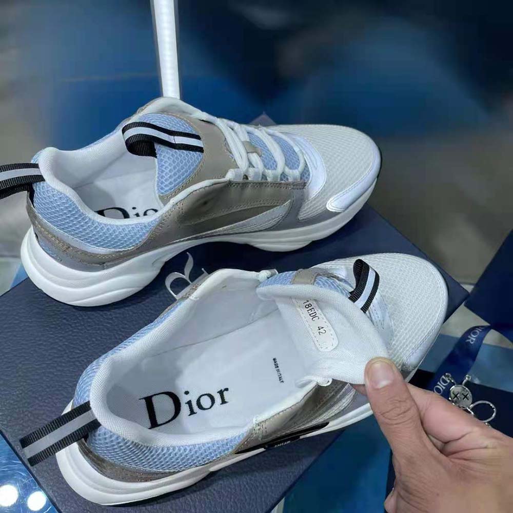 Dior Men B22 Sneaker White and Blue Technical Mesh and Gray Calfskin