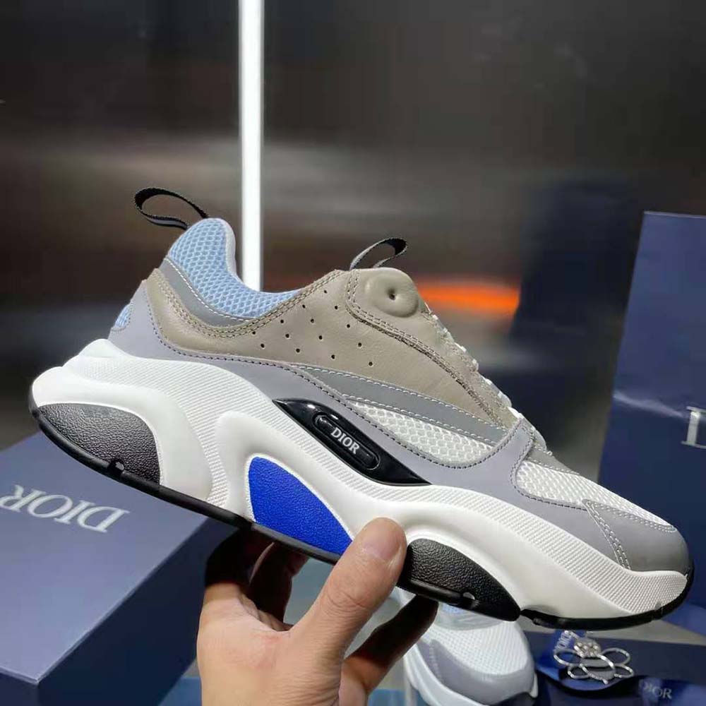 Dior Men B22 Sneaker White and Blue Technical Mesh and Gray Calfskin