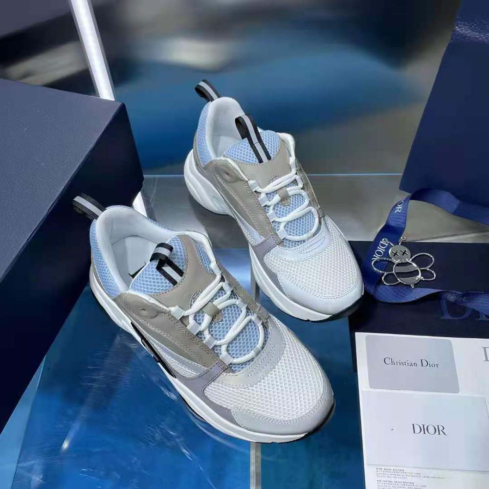 Dior Men B22 Sneaker White and Blue Technical Mesh and Gray Calfskin