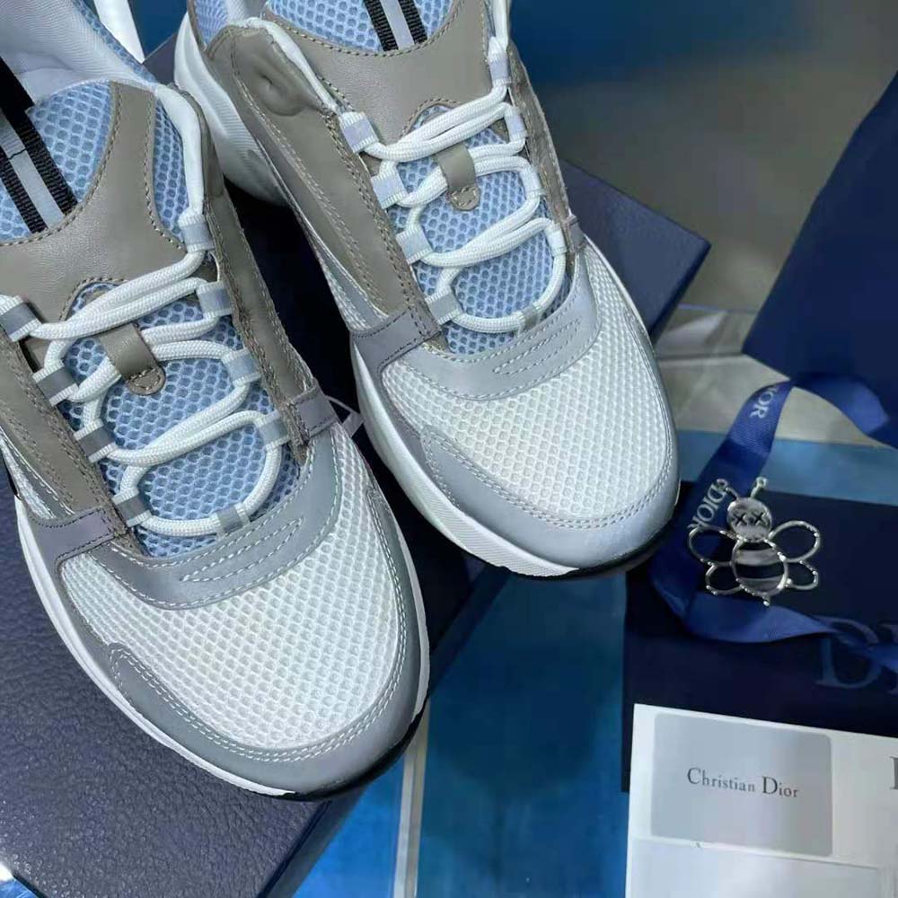 Dior Men B22 Sneaker White and Blue Technical Mesh and Gray Calfskin
