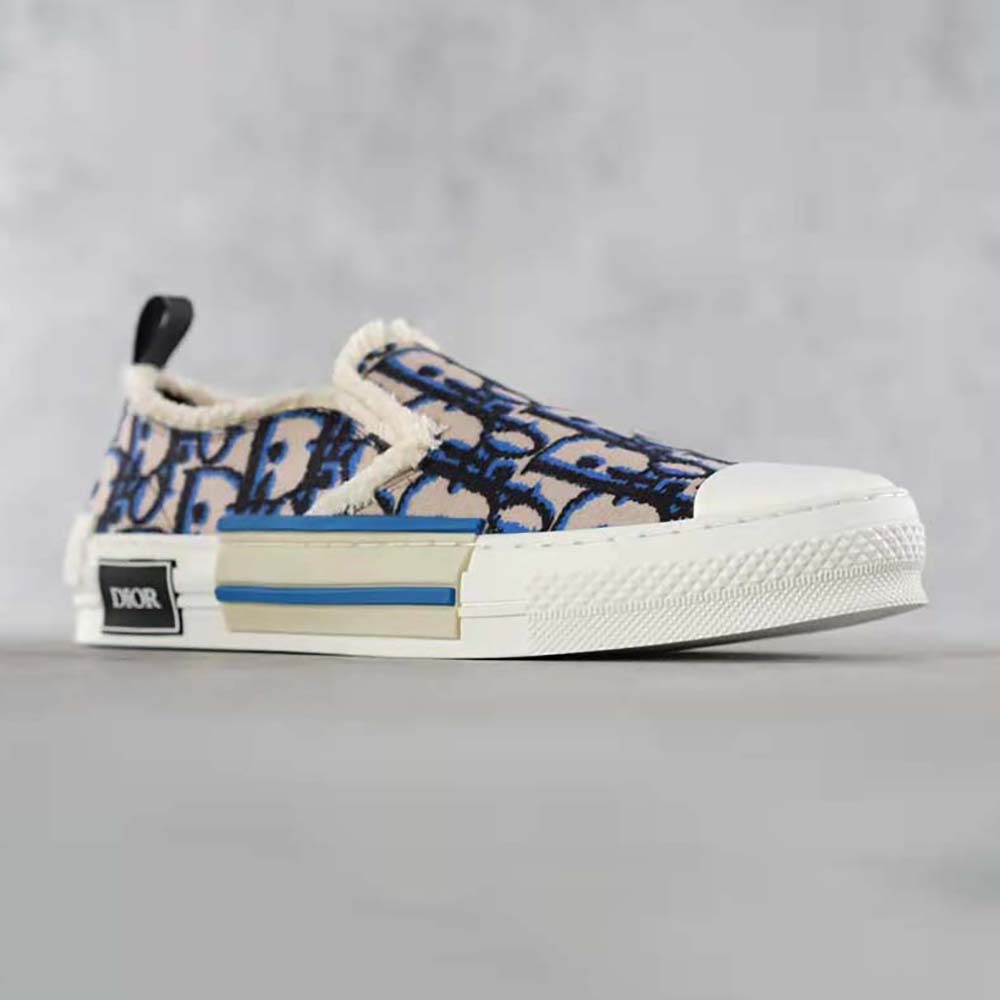 Dior Men B23 Slip-on Sneaker Beige Black and Navy Blue Dior Oblique Tapestry